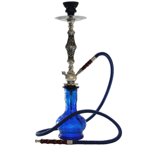 Arabic blue glass hookah isolated on white background